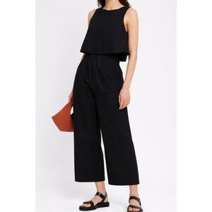 Kourtney black relaxed wide leg cropped pants elastic waist